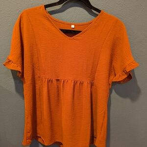 Women's Orange Ruffle Sleeve Top